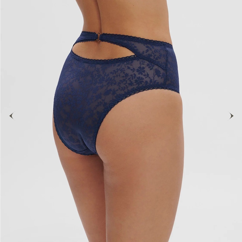 Simone Perele Thelma Retro Brief Panty Navy Blue Lace High Cut L/4 NWT